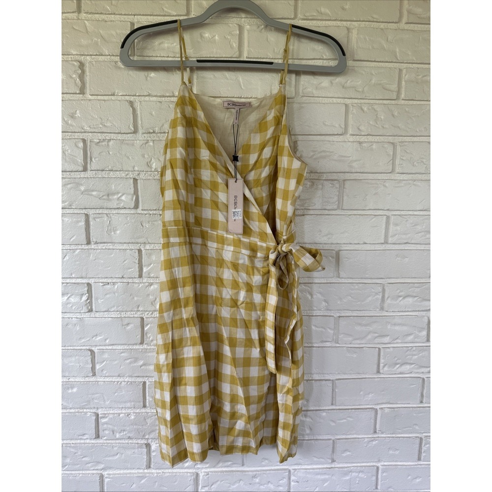 BCB Generation Gingham Wrap Dress Yellow White Sz M preppy Retro Picnic NWT